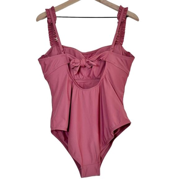 Kona Sol Square Neck Ruffle Shoulder Medium Coverage One Piece Swimsuit XL 16-18 - Picture 4 of 9